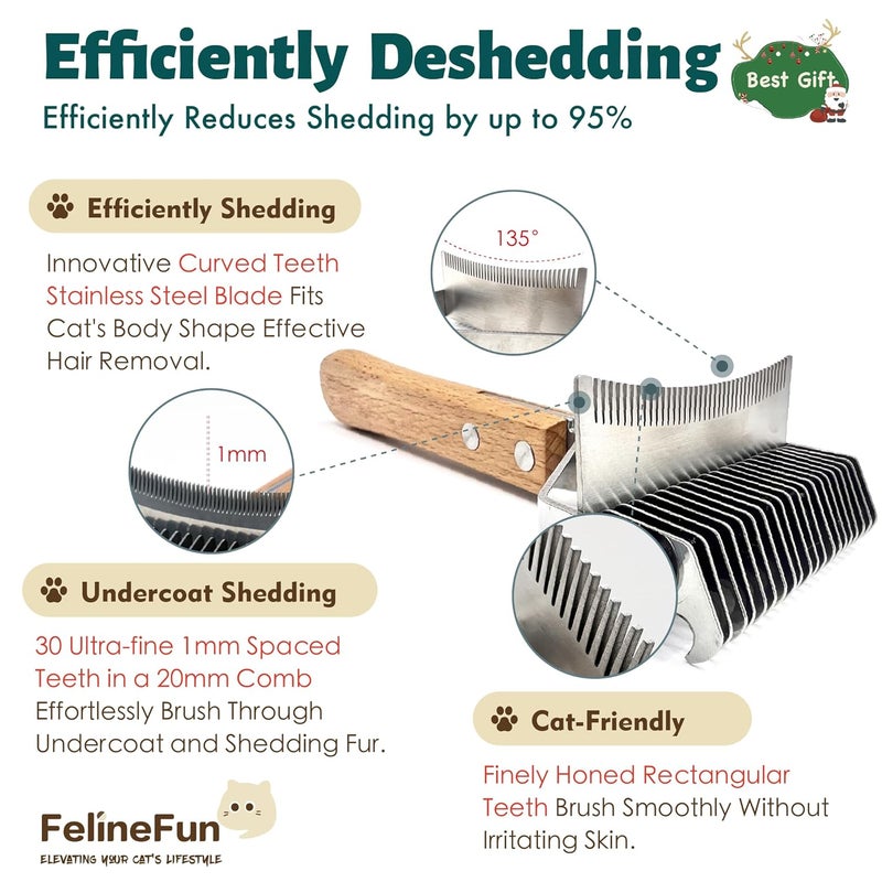 FelineFun Cat Brush for Dematting & Deshedding, 2 in 1 Undercoat Rake, Efficiently Remove Loose Hair & Matted Fur, Professional Shedding Comb for Indoor Cats & Long Haired Cats - Image 5